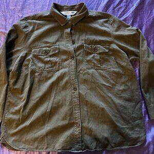 Old Navy Men’s Classic Green Olive Button Up Shirt XXL 2XL Casual Long Sleeve